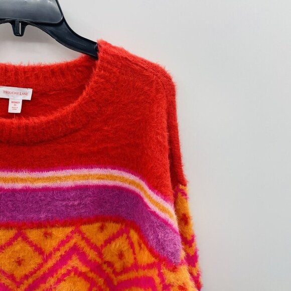 Holiday Lane Womens Size XL Fair Isle Fuzzy Crewneck Sweater in Ruby Red $59 082 - Picture 5 of 9